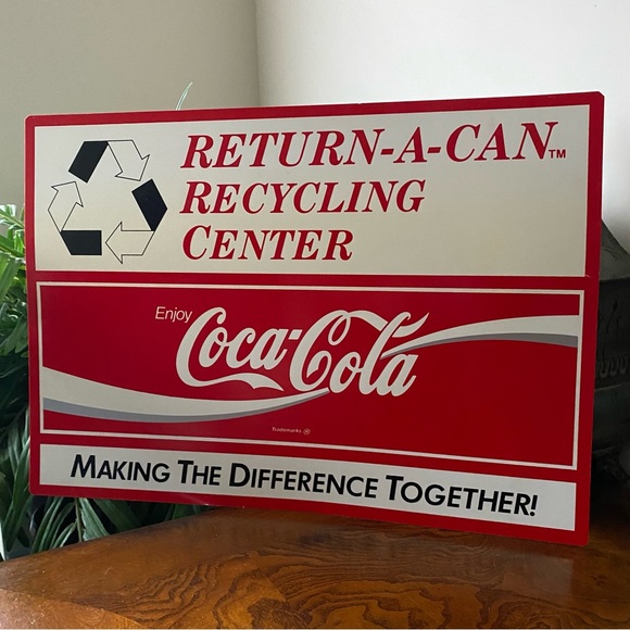 Coca Cola Plastic Red & White Return A Can Recycling Center Sign - Picture 1 of 14